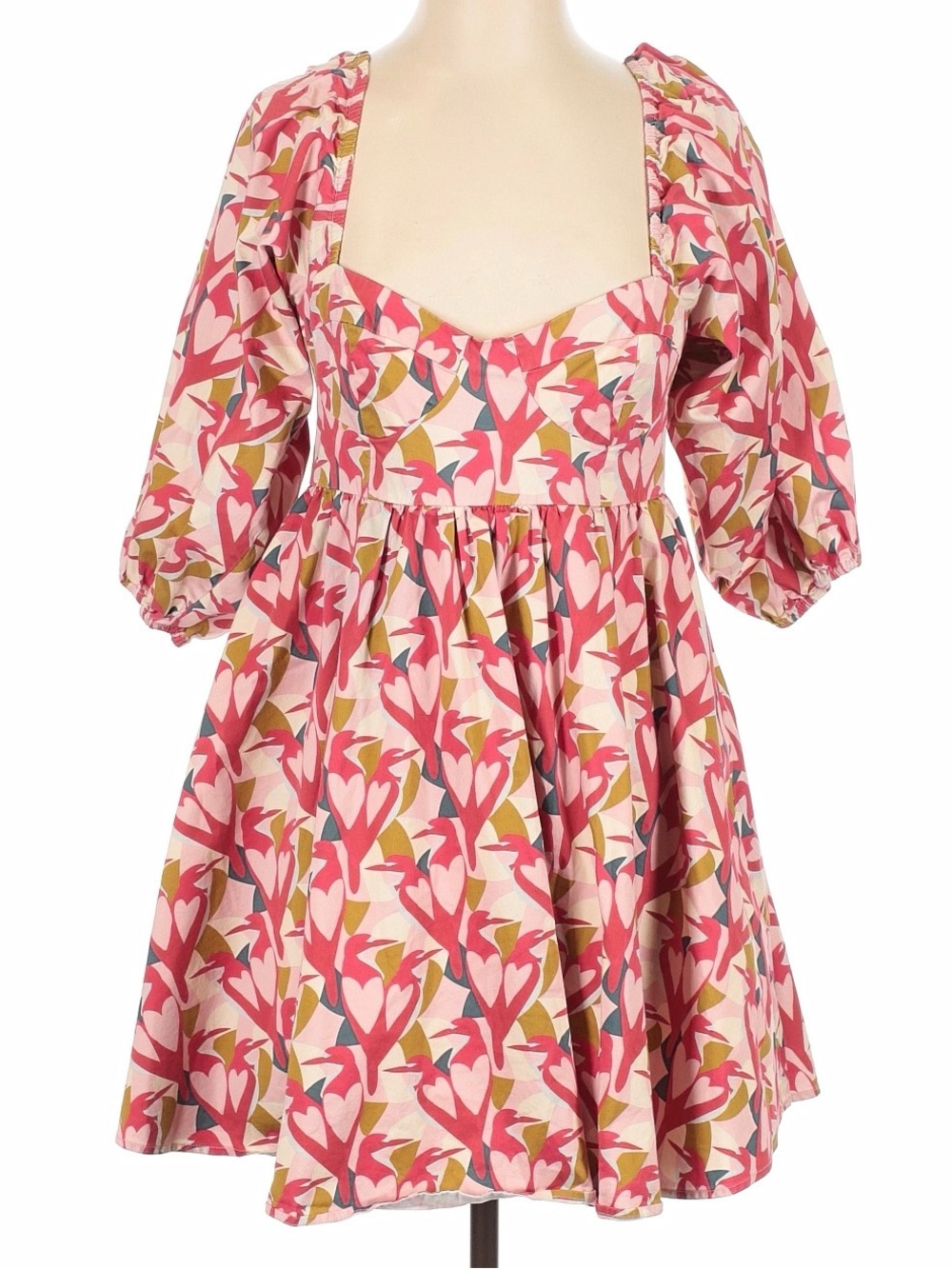 Slate and Willow Pink Floral Square-Neck Mini Dress with Puff Sleeves